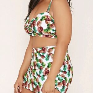 Forever 21 Plus High Waisted Pineapple Print Skirted Swim Bottoms 0x NWT